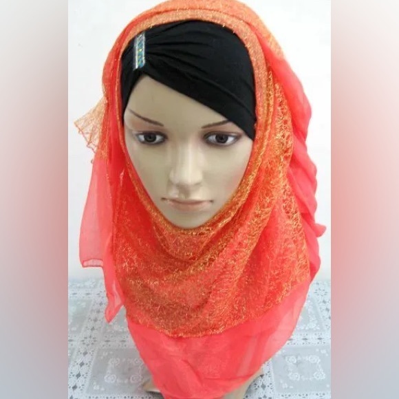 Muslim Islamic Women 2 Layered Mesh Scarf Long HeadWrap Arab Hijab Turban Shawls - Picture 5 of 16